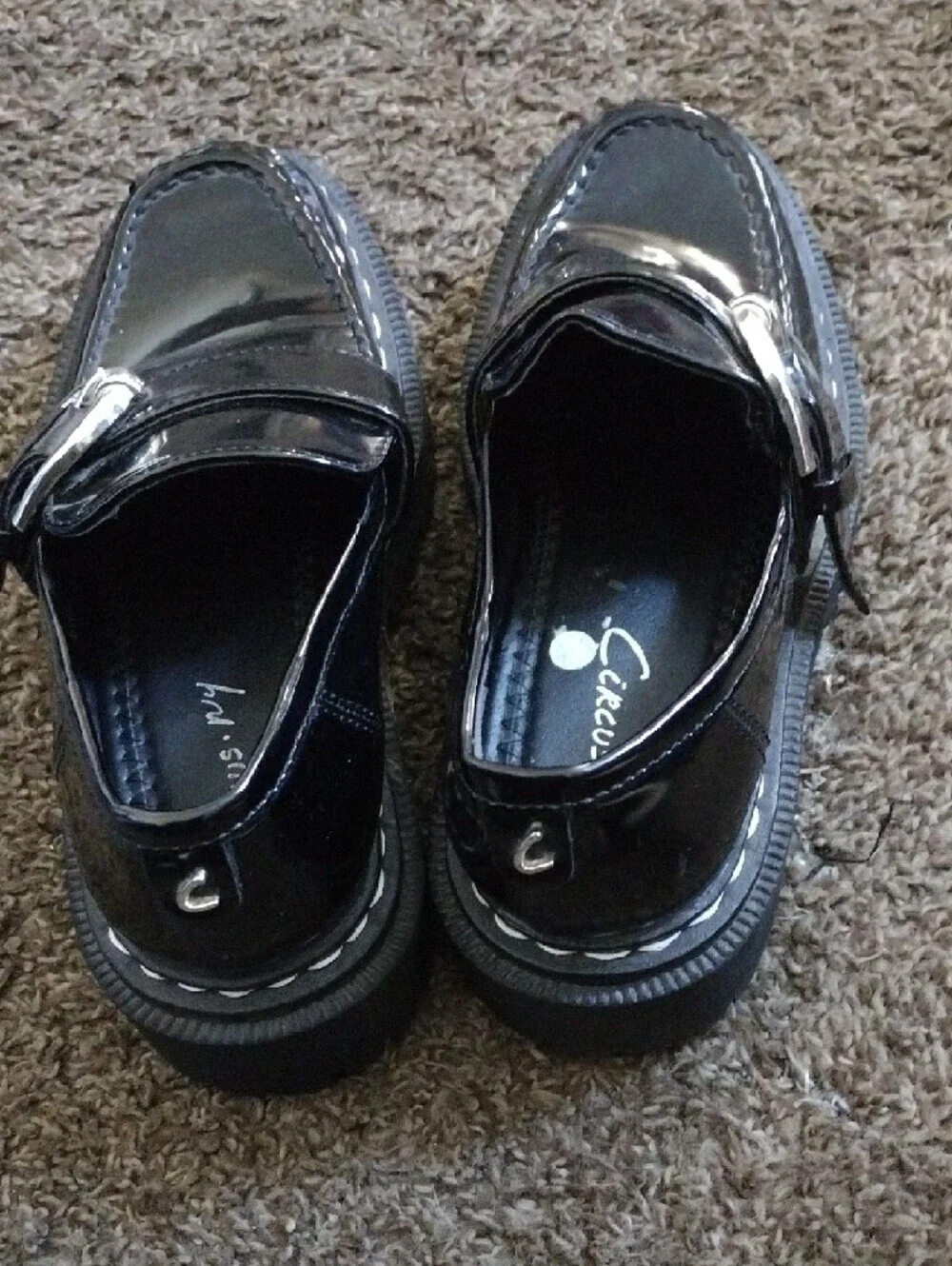 Circus by Sam Edelman Black Patent Lug Sole Loafers with Buckle